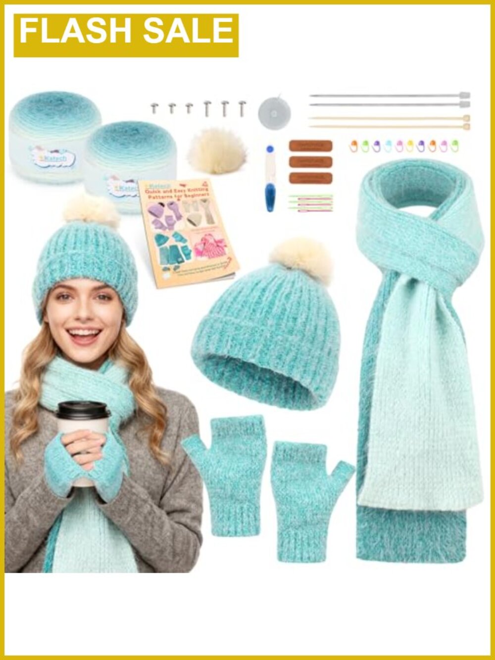 Beginner Knitting Kit with Step-by-Step Guide Yarn Needles Set